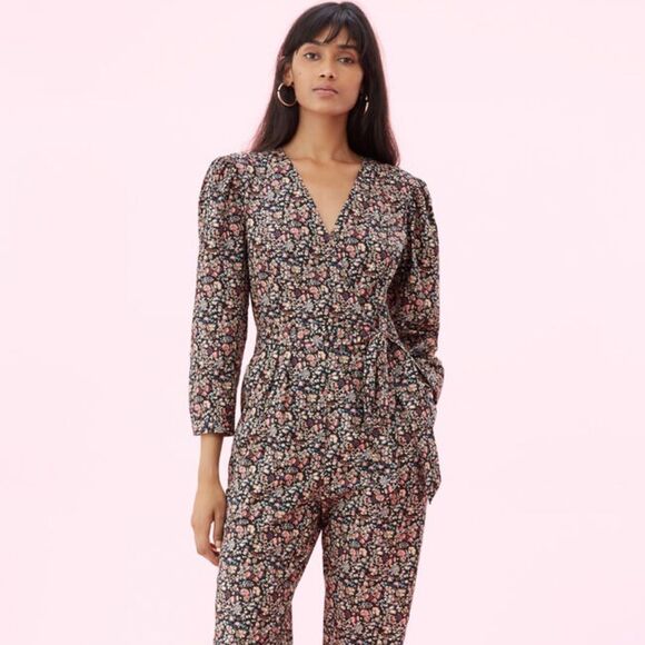 Rebecca Taylor La Vie Gitane Floral Wrap Cotton Long Sleeve Jumpsuit Size Large - Picture 4 of 16